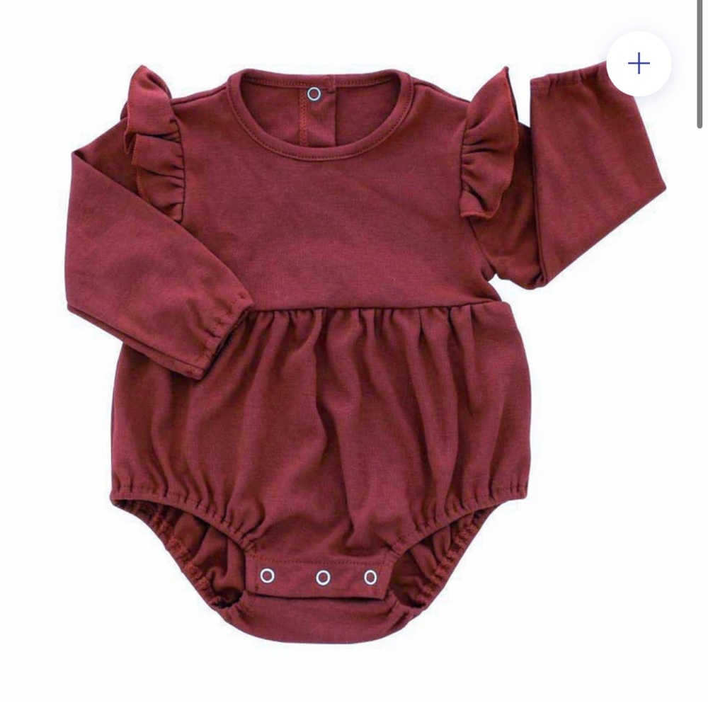 Emerson & Friends Merlot Flutter Long Sleeve Onesie.  Size 0-3M